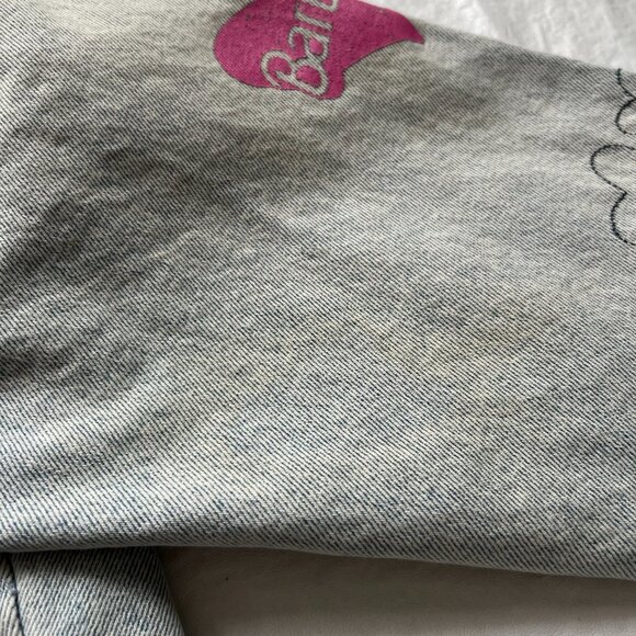 Barbie x Forever 21 denim jacket Medium distressed cropped floral painted - Picture 7 of 8